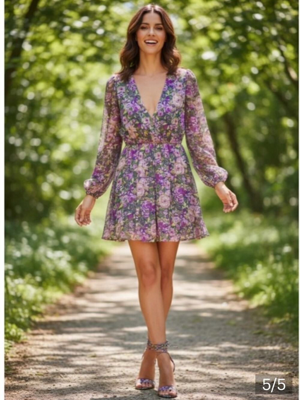 Lush Floral Faux Wrap Long Sleeve Mini Dress Purple Pink NWT Small - Picture 2 of 16